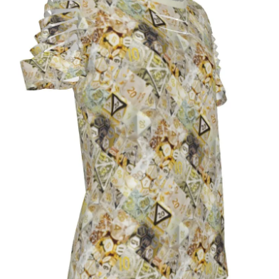Diced Up Blouse CREAM/WHITE/GOLD D&D Shirt Women's Dice Ripped Design -Sizes through 4XL
