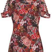 SAVE $10 NOW! Diced Up Blouse RED D&D Shirt Women's Dice Ripped Design -Sizes through 4XL