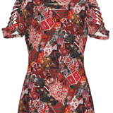 Diced Up Blouse RED D&D Shirt Women's Dice Ripped Design -Sizes through 4XL