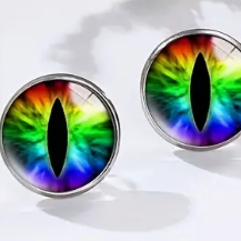 Dragon Eye Rainbow Fashion Silvertone Stud Earring Set