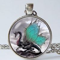 Dragon Cliff Pendant & Necklace - teal, gray and red, silverton necklace