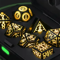 New! Light Up 7 pcs Dice Rechargable LED Black, Party DnD Dice, Dungeon Master Dice, Gift D&D Player Lite Up Dice, Lit Dice Set, LED D&D Dice