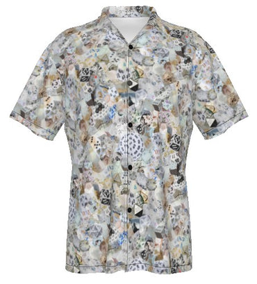 New! White Collage Hawaiian Shirt, Mens Dice DnD, RPG, Gaming Shirt, Gift for DnD Player, Fun RPG Shirt, DM Wedding Gift, DnD Wedding, rpg Gift - Fits Great!