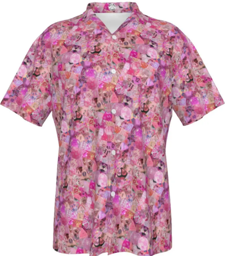 New! Pink Hawaiian Shirt, Dice DnD, Unisex RPG, Gaming Shirt, Gift for DnD Player, Fun RPG Shirt, DM Wedding Gift, DnD Wedding, rpg Gift