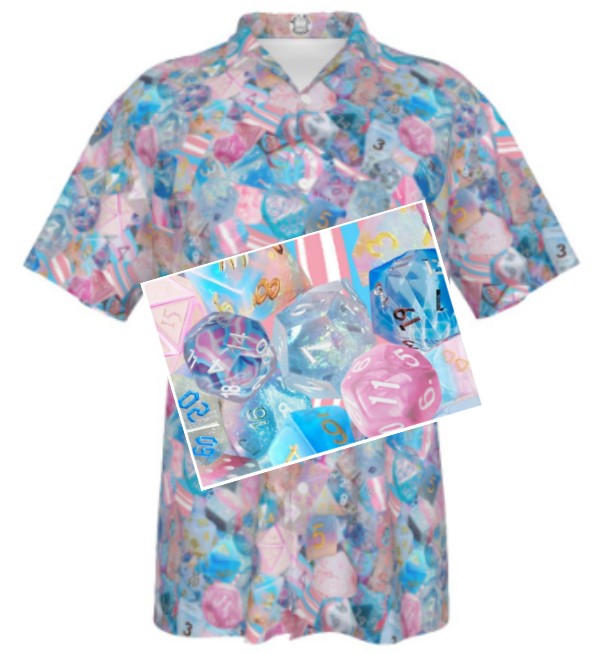 Pride Collage Dice D&D Dice Hawaiian Shirt, Trans Pride Collage Shirt, Dice Print Shirt, Unique Pride Gift, Gift for Trans Friend, Him/Her
