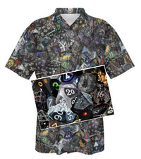 New! Black Collage Hawaiian Shirt, Mens Dice DnD, RPG, Gaming Shirt, Gift for DnD Player, Fun Shirt, DM Wedding Gift, DnD Wedding, rpg Gift
