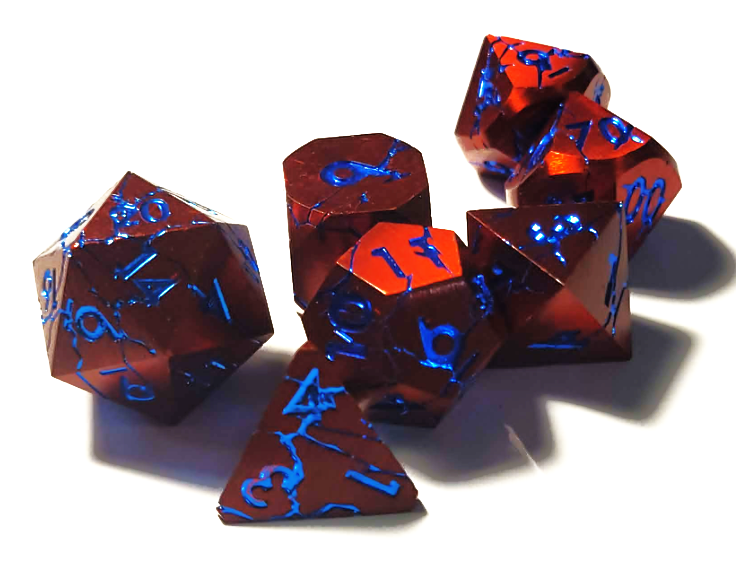 DND Metal Dice Set Magma Red Rift Copper, Blue Polyhedral Dice Gift for TTRPG Lover Dungeon Masters Tabletop Gamers Wild Magic Sorcer