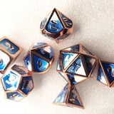New! Blue Swirl Rose Gold Trim, Solid Metal Dice Set