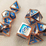 New! Blue Swirl Rose Gold Trim, Solid Metal Dice Set