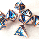 New! Blue Swirl Rose Gold Trim, Solid Metal Dice Set