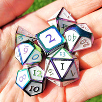 Metal White Dice Set With Rainbow Trim, Dungeons and Dragons Dice, RPG Dice Set, Polyhedral Dice Set, Roleplaying Dice, Unique Dice Set