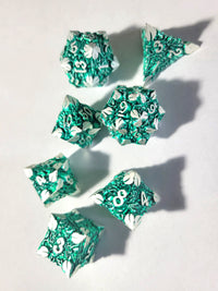 New! DND Metal Dice Set Teal Silver Leaf Fantasy RPG Game Polyhedral Dice Gift for TTRPG Lover Dungeon Masters, Tabletop Gamers, Nature Lovers