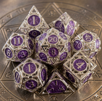 DND Silver Purple Metal Dice Set Celestial Arcane Crystal RPG Polyhedral Dice Wizard Sorcerer Fantasy Gift Dungeon Master TTRPG