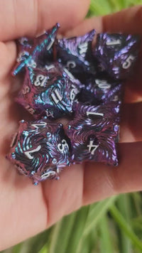 DND Metal Dice Set Purple Teal Iridescent Polyhedral RPG Dice Gift for TTRPG Lovers and Dungeon Masters, Great for Tabletop Gamers
