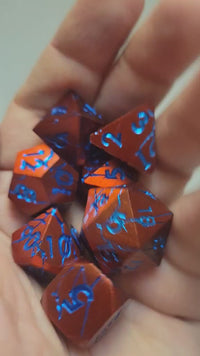 DND Metal Dice Set Magma Red Rift Copper, Blue Polyhedral Dice Gift for TTRPG Lover Dungeon Masters Tabletop Gamers Wild Magic Sorcer