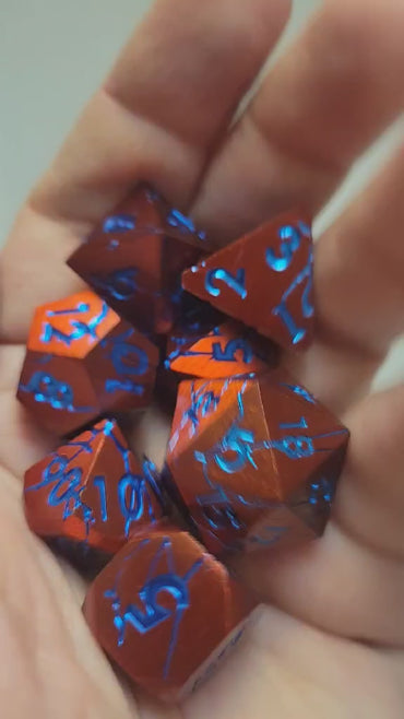 DND Metal Dice Set Magma Red Rift Copper, Blue Polyhedral Dice Gift for TTRPG Lover Dungeon Masters Tabletop Gamers Wild Magic Sorcer