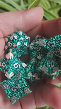 New! DND Metal Dice Set Teal Silver Leaf Fantasy RPG Game Polyhedral Dice Gift for TTRPG Lover Dungeon Masters, Tabletop Gamers, Nature Lovers