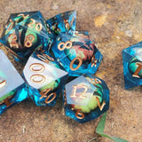 New! Translucent Teal-Blue Clear Resin Sharp Edge LiquidCore Eye Dice Set