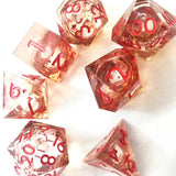 NEW!  Clear with Opal Glitter LiquidCore and Crimson Red Numbers Dice Set