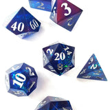 New! Sharp Edge Chonky Earthly Blues with Metallic Glimmer Center Dice set with Silver Numbering