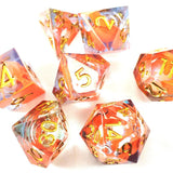New! LiquidCore Tangerine Colada Party Sharp Edge Resin Premium Dice with Gold Numbering