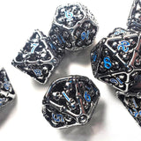 New! Hollow Bone & Skull Metal Dice Set with Blue Numbers