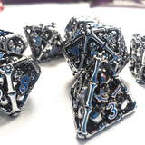 New! Hollow Bone & Skull Metal Dice Set with Blue Numbers