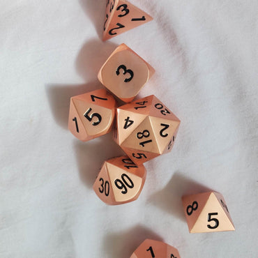 Polyhedral Metal Game Dice Rose Gold Black Numbering Set 7 Pieces for Dungeons and Dragons RPG MTG Table Games D&D Role Playing Game Dice