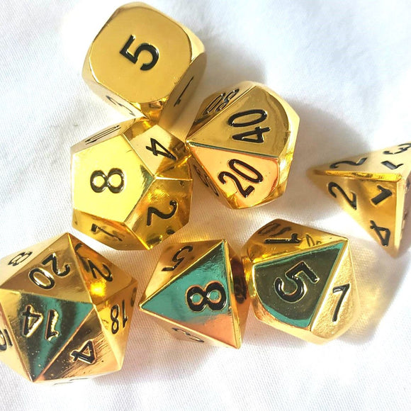 Shiny Metal Gold, Solid, Smooth Dice Set - 7 pieces