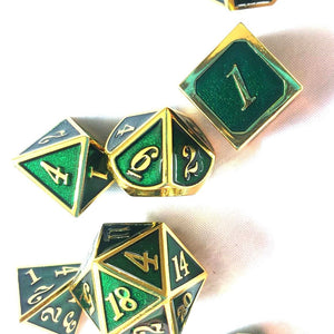 Shiny Emerald Green and Gold Solid Metal Dice Set