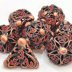 Call of Cthulhu Great Old One - Copper Black Metal Hollow Dice set with Red Numbering