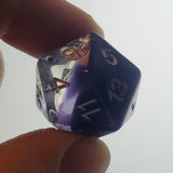 Midnight Blue and Purple Dragon Eye Inclusion Resin Dice Set with Silver Numbering