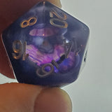 Midnight Blue and Purple Dragon Eye Inclusion Resin Dice Set with Silver Numbering