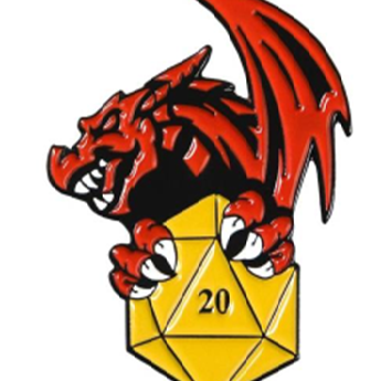 Red Dragon with Yellow D20 Pin