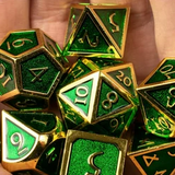 Shiny Emerald Green and Gold Solid Metal Dice Set