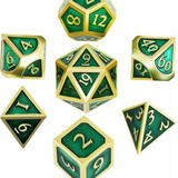 Shiny Emerald Green and Gold Solid Metal Dice Set