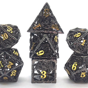Tuxedo Black - "Chonky" Hollow Metal Dragon Dice Set with Gold Numbering
